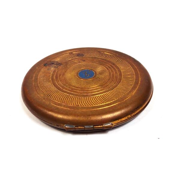 Vintage Coty Airspun Round Brass Blue Dot Compact Powder Mirror Circles 3in - Picture 1 of 10